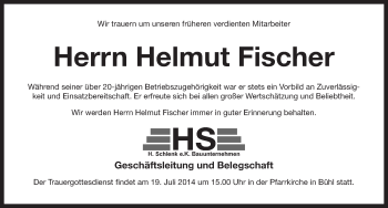 Traueranzeige von Helmut Fischer von Pegnitz-Zeitung